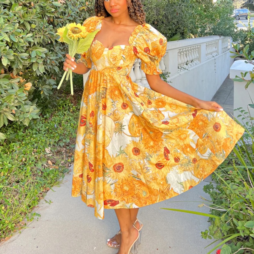 Selkie Sunflowers Tea Rose Dress - Picture 2 of 11
